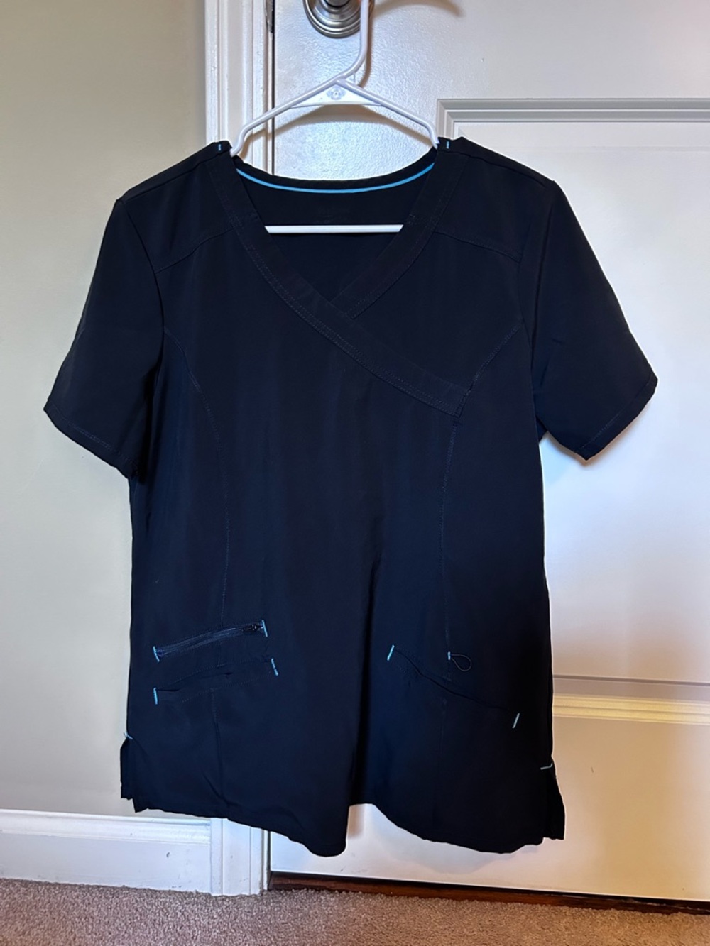 3 Pocket Black Scrub Top with Contrast Trim
